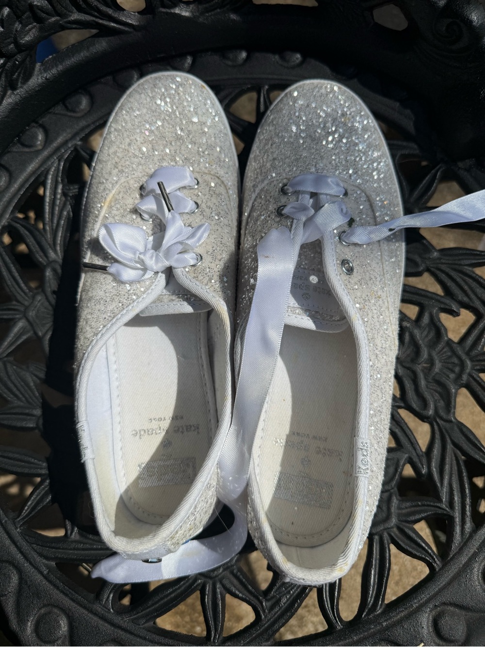 Keds White Glitter Low-Top Lace-Up Sneakers